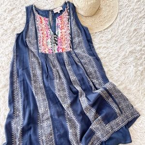 •SOLD• Philosophy Embroidered Textured Knit Ethnic Shift Dress